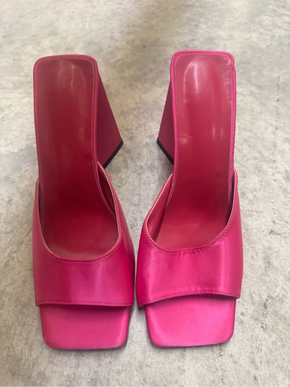 Hot Pink Square-Toe Block Heel Mules